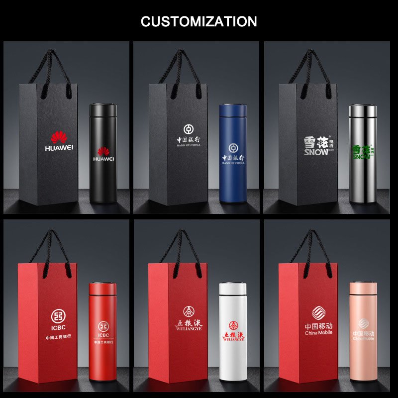 Custom Logo Thermo Digital 500ml Temperature Stainless Steel Tea Infuser Smart Travel Mug Water Bottle Vacuum Flask Gift Set
