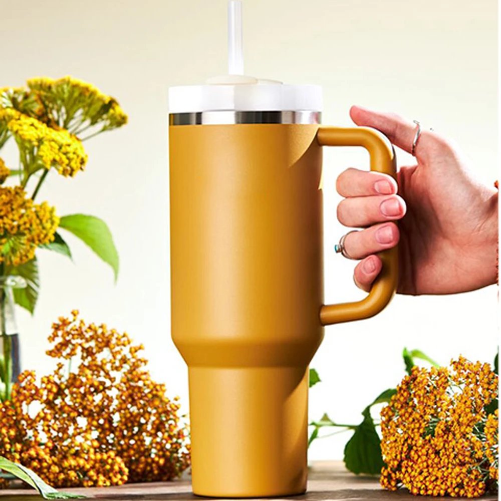 40oz Tumbler with Handle Straw Thermos Bottle Cup Thermal Mug Keeps Cold and Heat Water Bottle Stainless Steel Giveaways Adults