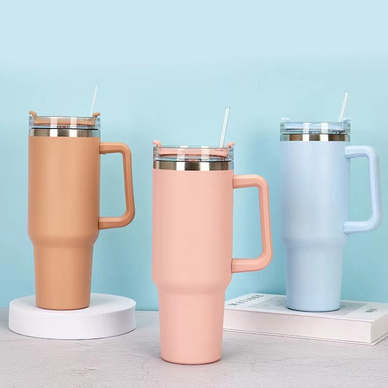 40 oz Water Bottle with Handle Insulated Tumbler With Lids Straw Stainless Steel Coffee Tumbler Car Mugs