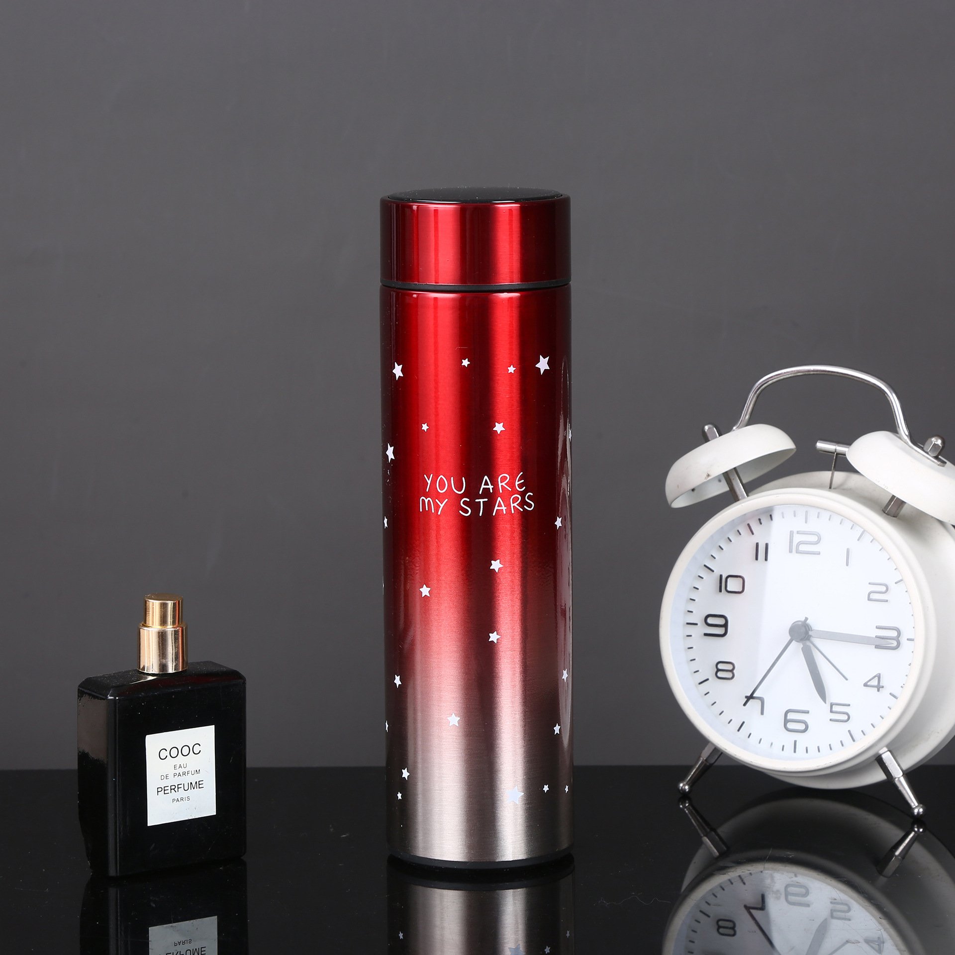 Novelty Starry Sky Gradient Insulated Travel Vacuum Flask with Temperature Display Straight Cup Design