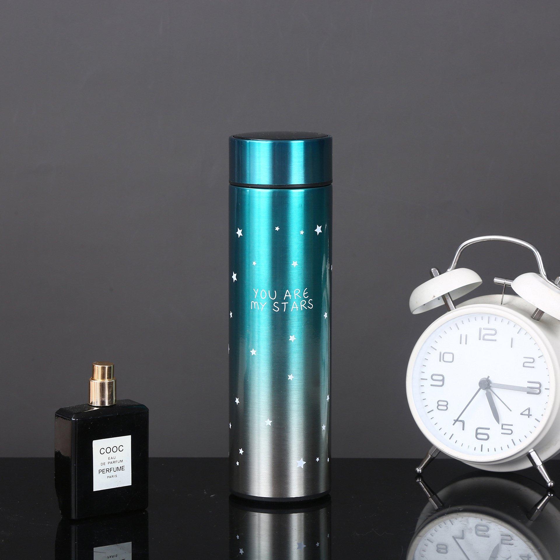 Novelty Starry Sky Gradient Insulated Travel Vacuum Flask with Temperature Display Straight Cup Design