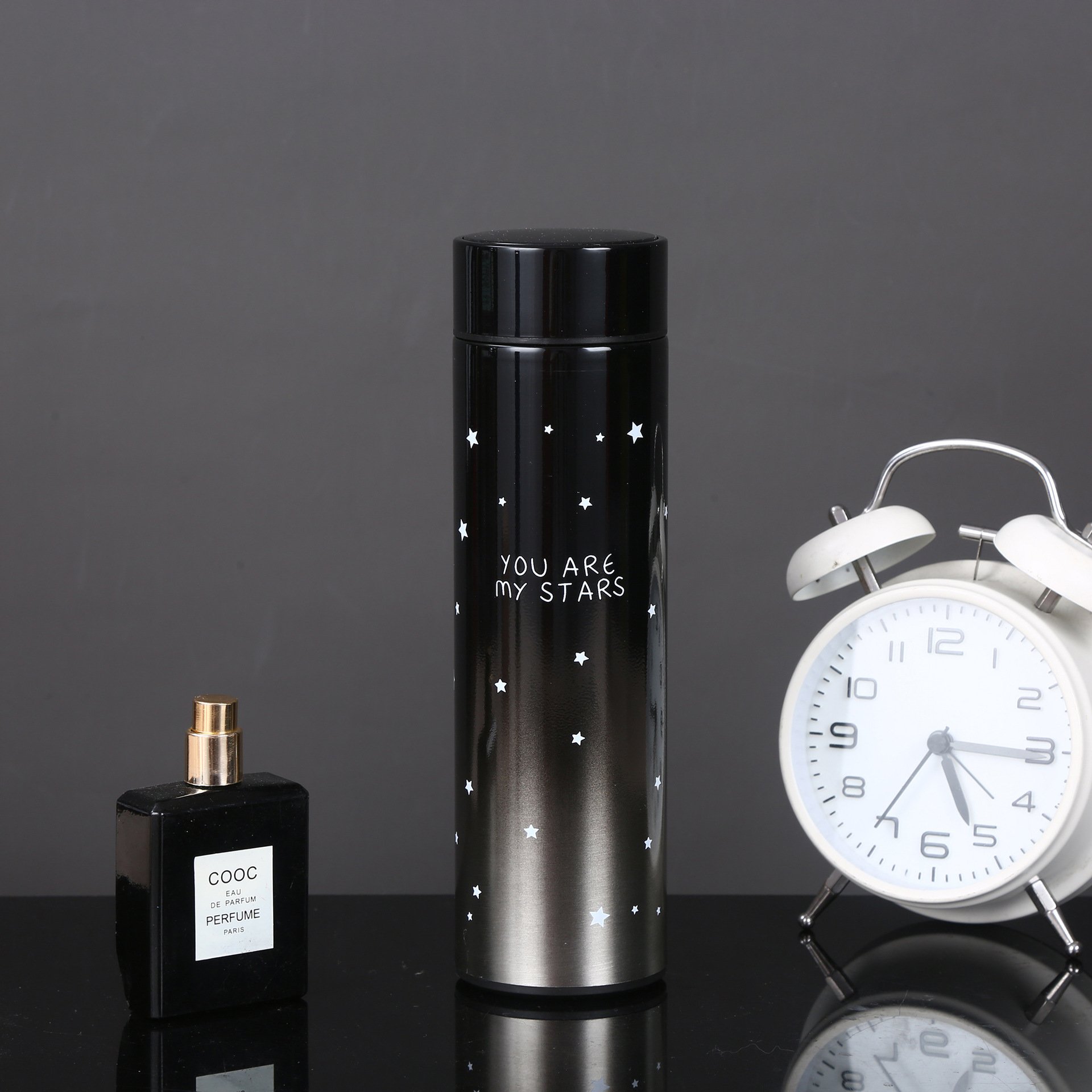Novelty Starry Sky Gradient Insulated Travel Vacuum Flask with Temperature Display Straight Cup Design