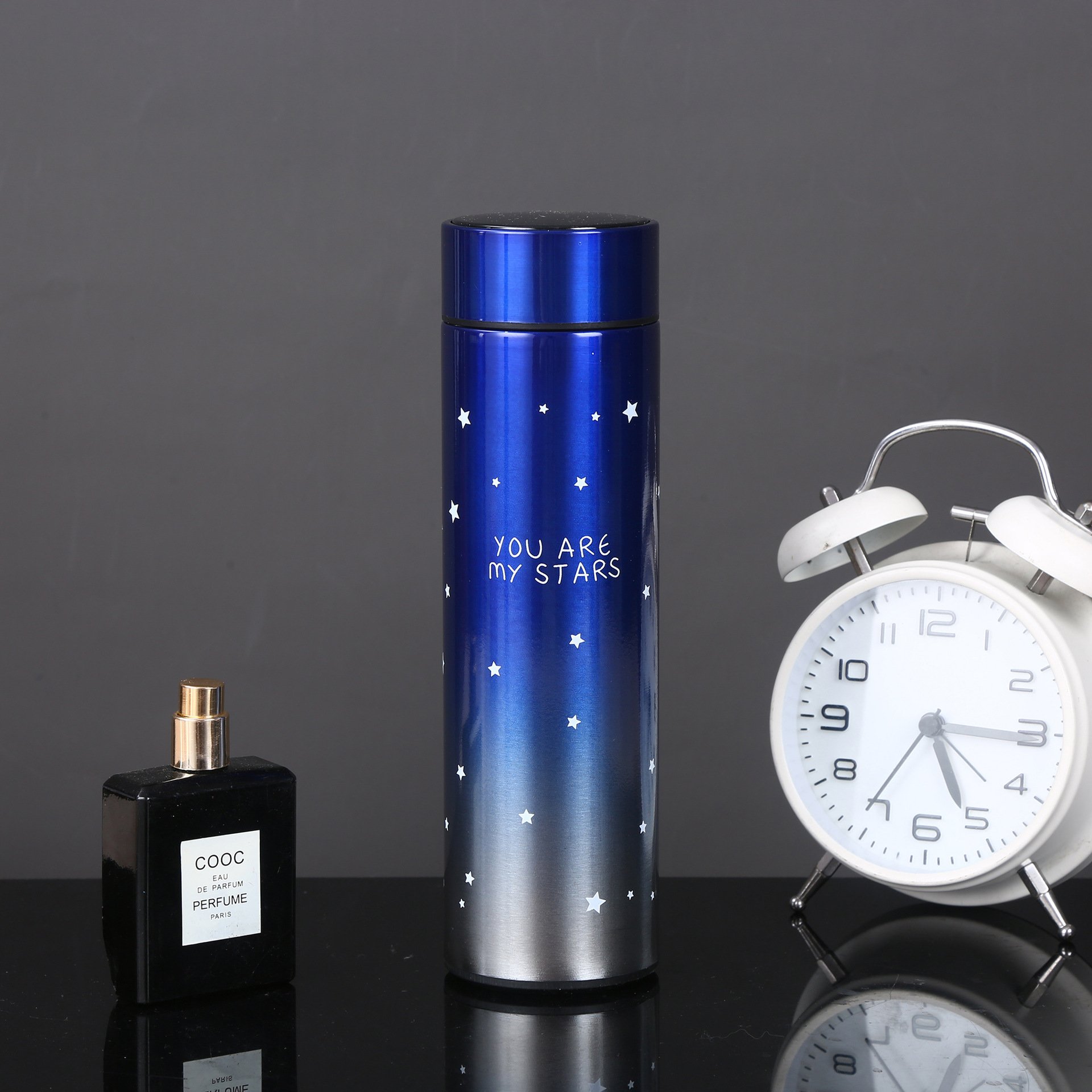Novelty Starry Sky Gradient Insulated Travel Vacuum Flask with Temperature Display Straight Cup Design