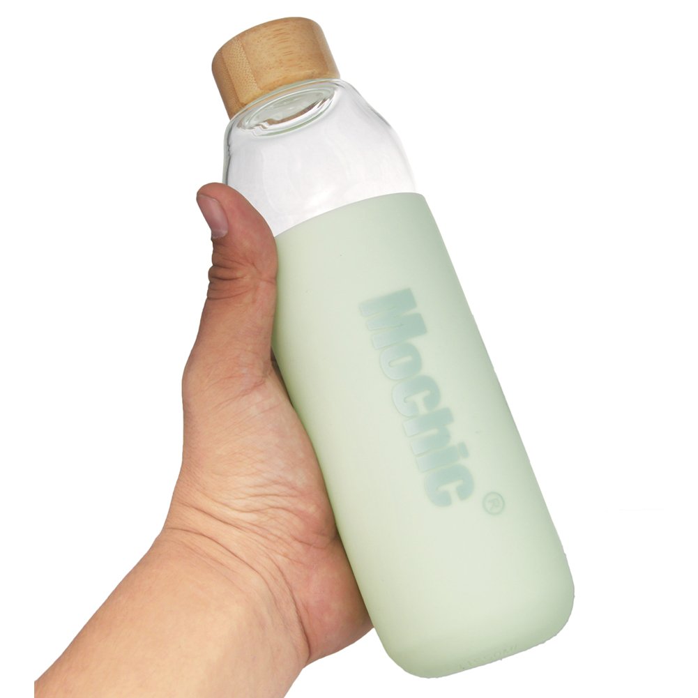 Food Grade Silicone With Bamboo Lid Design Glass Water Bottle