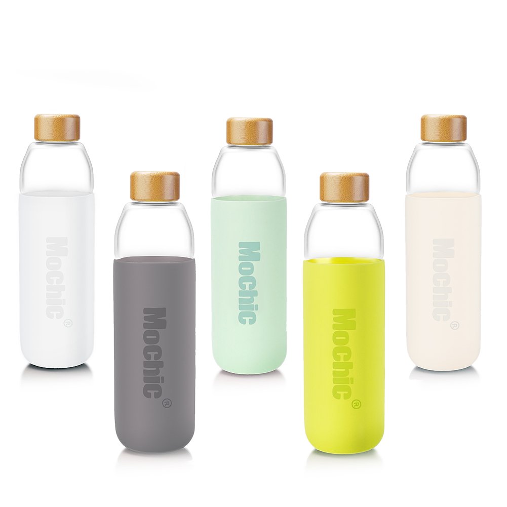 Food Grade Silicone With Bamboo Lid Design Glass Water Bottle