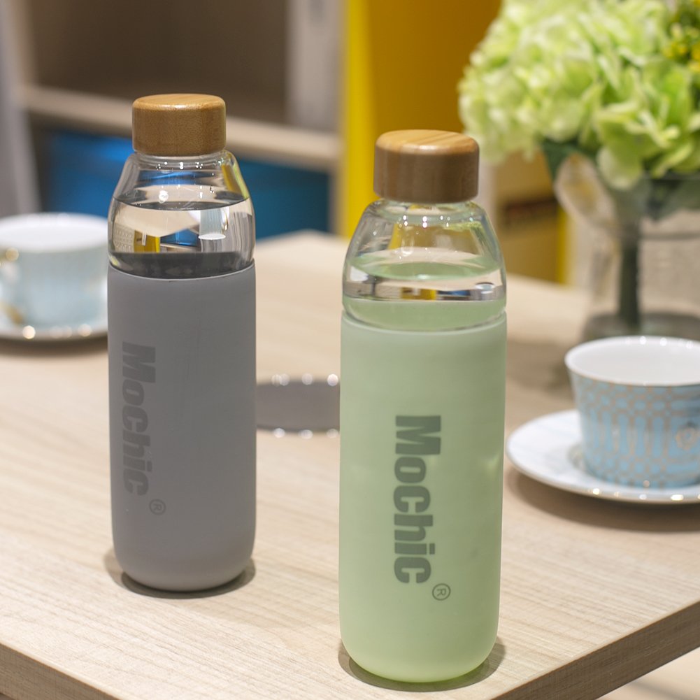 Food Grade Silicone With Bamboo Lid Design Glass Water Bottle
