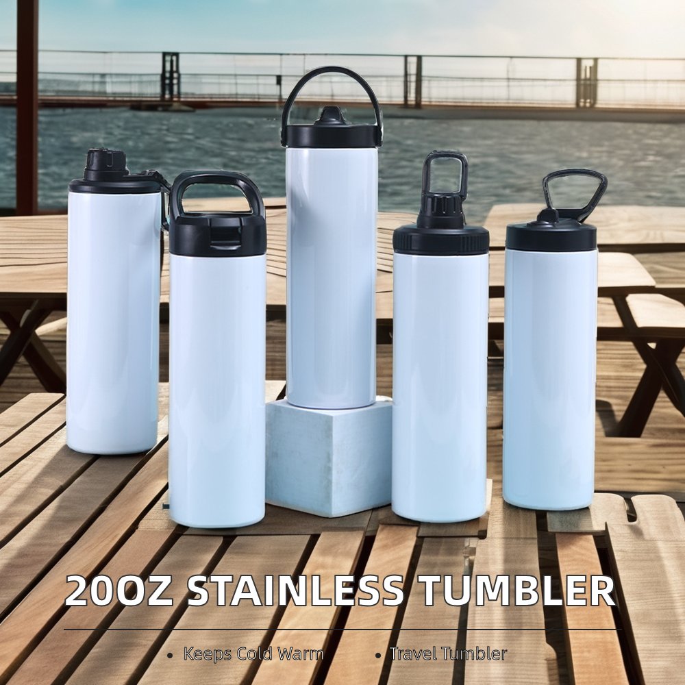 USA 20oz Stainless Steel Vacuum Insulated Straight Tumbler Sublimation Blank Sport Water Bottle with Screw Lid for Camping