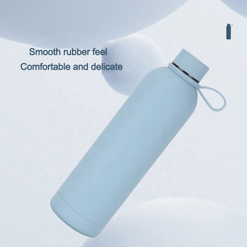 Beauchy Fitness Stainless Steel Water Bottle Small Mouth Vacuum Insulated Double Wall Rubber Painting Flask With Silicone Handle