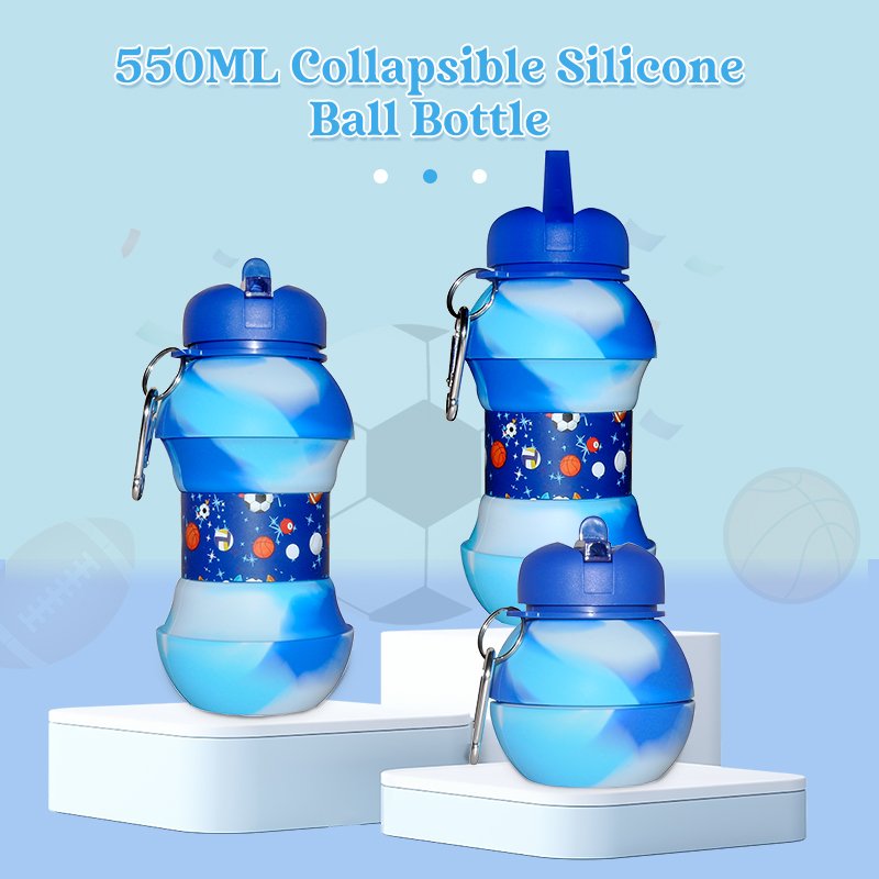 Leakproof Ball Style Silicone Sports and fitness Water Bottle with Extendable Lid Collapsible