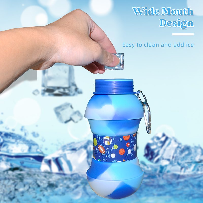 Leakproof Ball Style Silicone Sports and fitness Water Bottle with Extendable Lid Collapsible