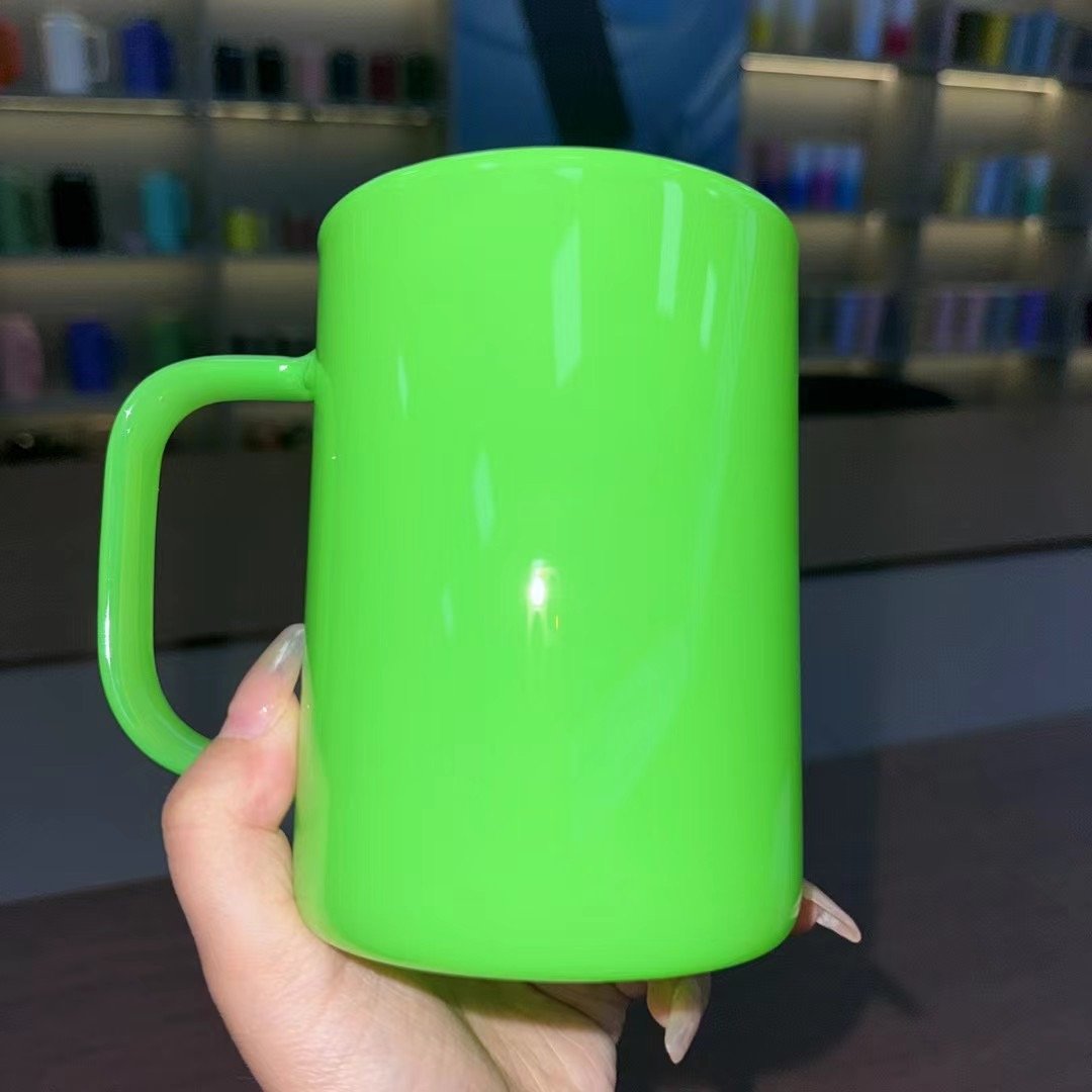 New product 17oz neon glass cups with handle blank sublimation water bottle colored mugs with plastic lids and straw