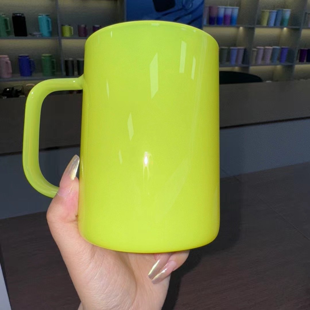 New product 17oz neon glass cups with handle blank sublimation water bottle colored mugs with plastic lids and straw