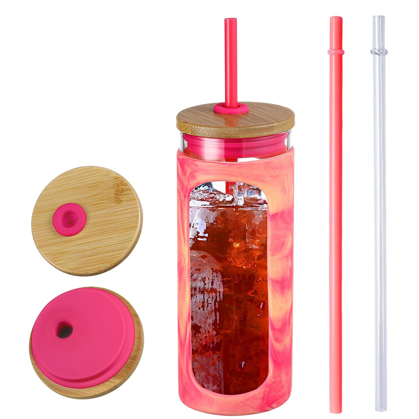 20oz Reusable Boba Cup Bubble Tea Cup Wide Mouth Smoothie Cup With Lid Leak Proof Glass Mason Jars Drinking Water Bottle Tumbler