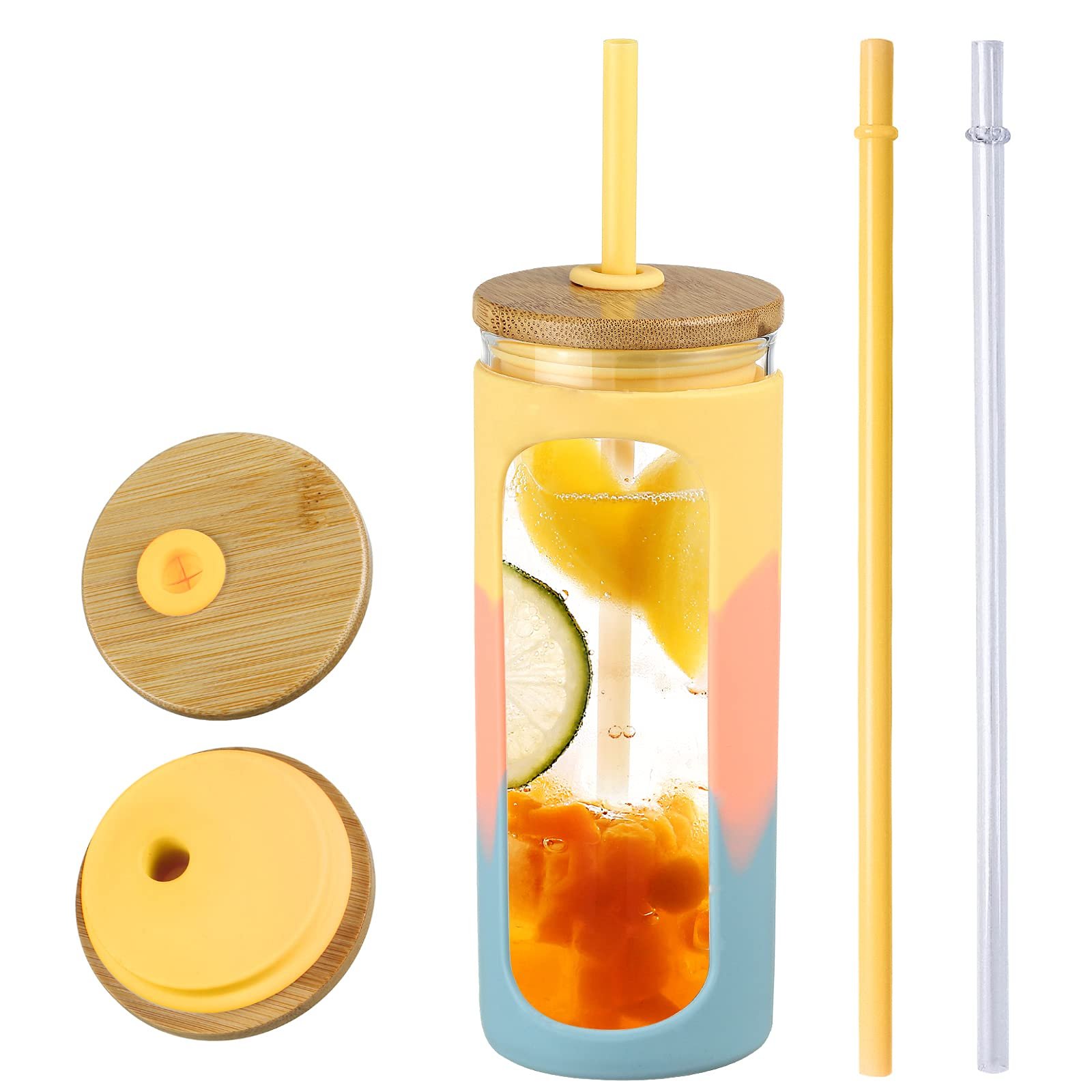 20oz Reusable Boba Cup Bubble Tea Cup Wide Mouth Smoothie Cup With Lid Leak Proof Glass Mason Jars Drinking Water Bottle Tumbler