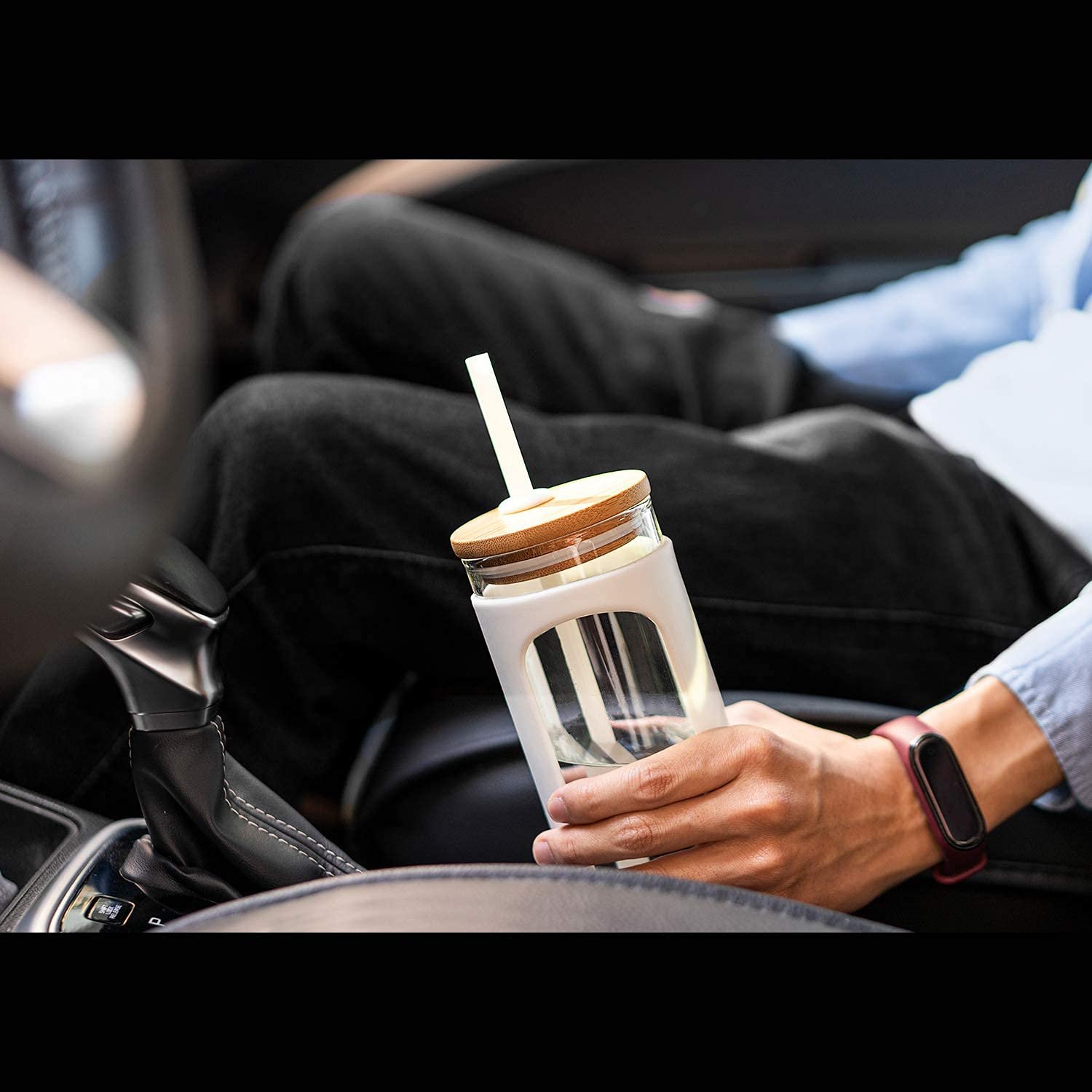 20oz Reusable Boba Cup Bubble Tea Cup Wide Mouth Smoothie Cup With Lid Leak Proof Glass Mason Jars Drinking Water Bottle Tumbler