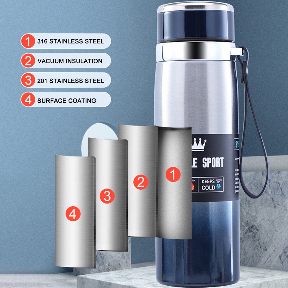 Customized logo 600ml 800ml 1000ml 316 stainless steel travel thermos tumbler vacuum flasks thermoses water bottle