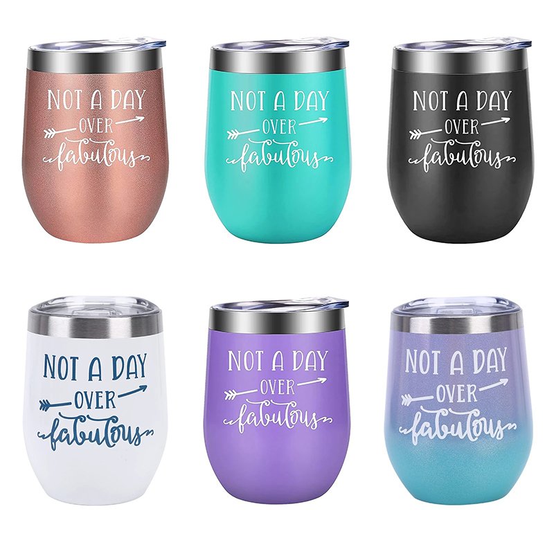 Customized Powder Coating 12oz Egg Shaped Double Wall Wine Glasses Stainless Steel Insulated Wine Tumbler Cups Coffee Mug
