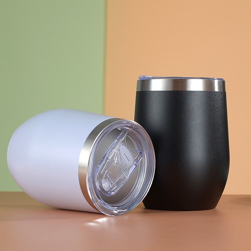 Customized Powder Coating 12oz Egg Shaped Double Wall Wine Glasses Stainless Steel Insulated Wine Tumbler Cups Coffee Mug