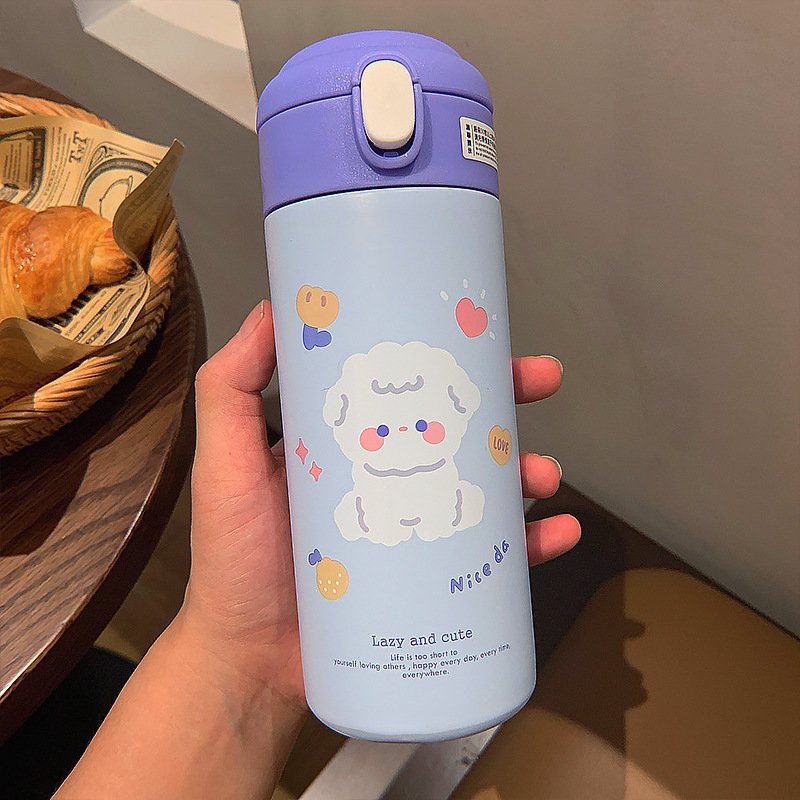 Kids Girls Cartoon Bottles Insulated Stainless Steel Vacuum Flasks With Straw For Students Portable Leak-proof Hot Water Bottles