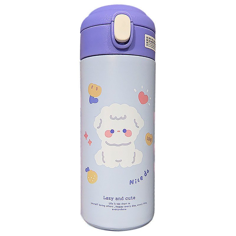Kids Girls Cartoon Bottles Insulated Stainless Steel Vacuum Flasks With Straw For Students Portable Leak-proof Hot Water Bottles