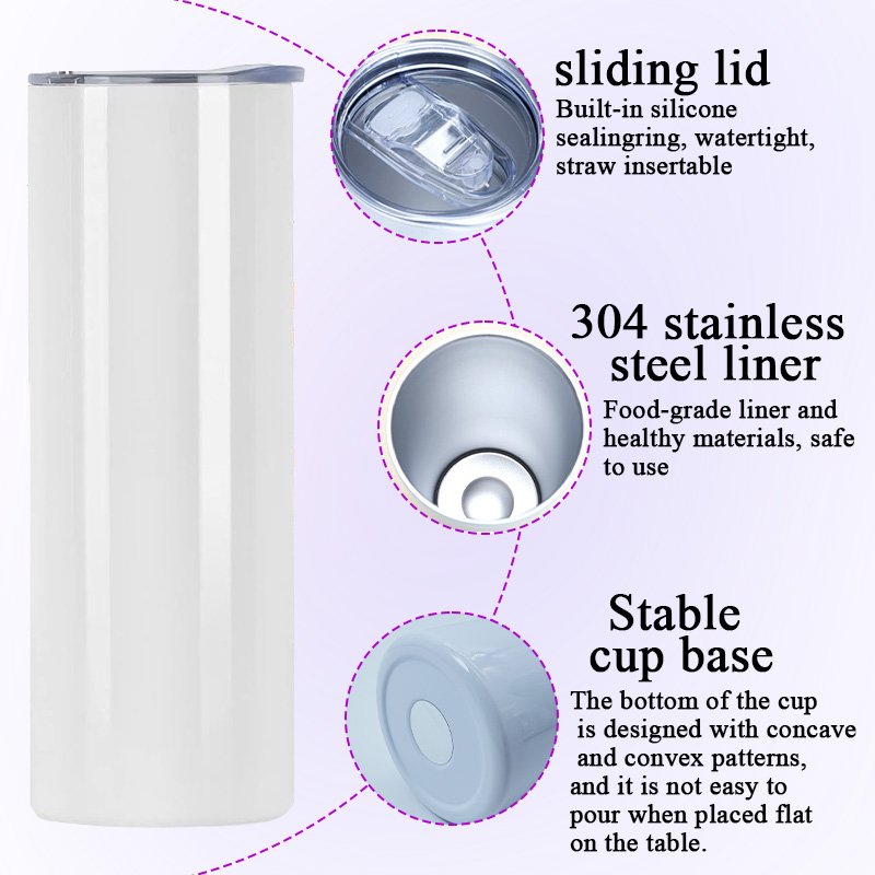 Top Seller 20Oz straight skinny Tumblers double wall Stainless Steel Sublimation Blanks Tumbler With Straw 20 oz vacuum flasks