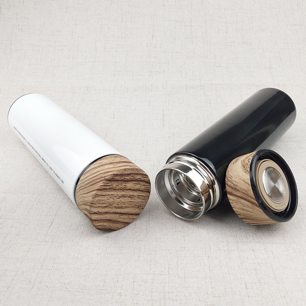 450ml wholesale stainless steel water bottles with wooden grain color paint lid double wall insulated vacuum flask