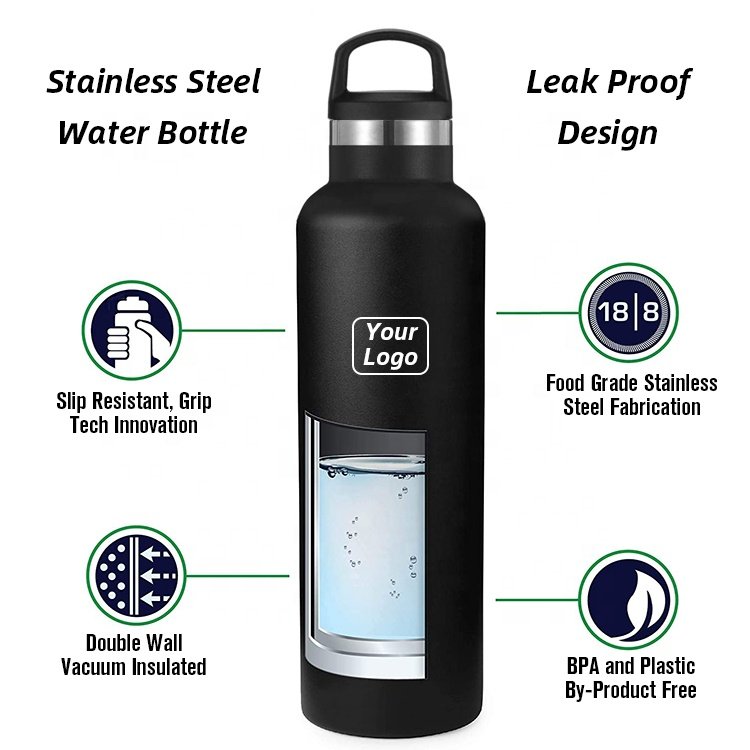 Double Wall Water Bottle Stainless Steel Flask Sports Bottle with Handle Lid 12oz 24oz 32oz 40oz 64oz