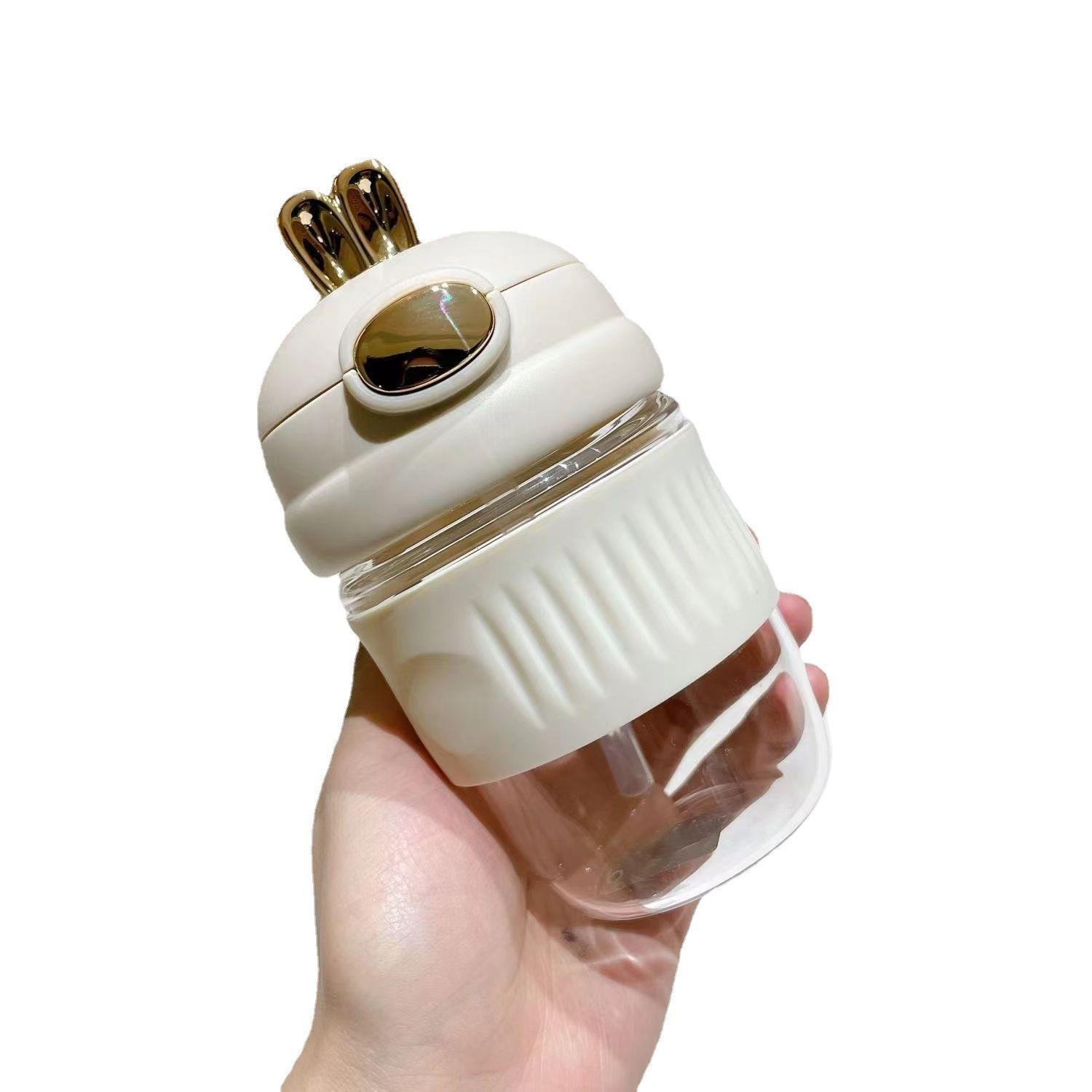 cute children straw glass water bottle Male and female student couple water bottle coffee drink gift water cup