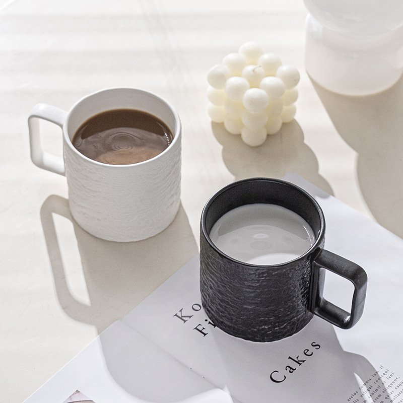 Nordic style simple stone relief mug large capacity matte glazed ceramic cup