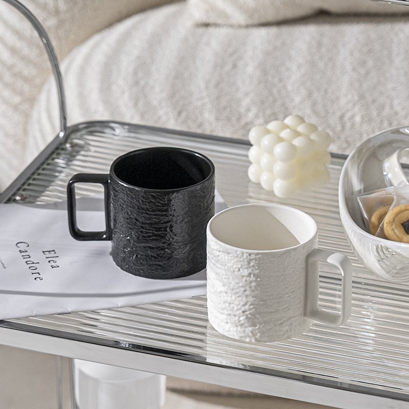Nordic style simple stone relief mug large capacity matte glazed ceramic cup