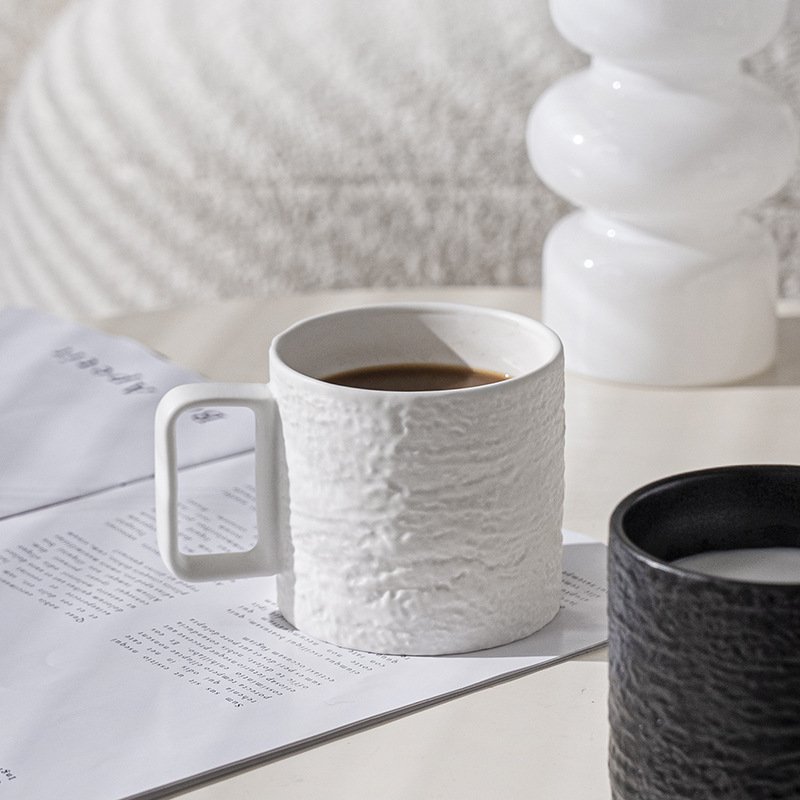 Nordic style simple stone relief mug large capacity matte glazed ceramic cup