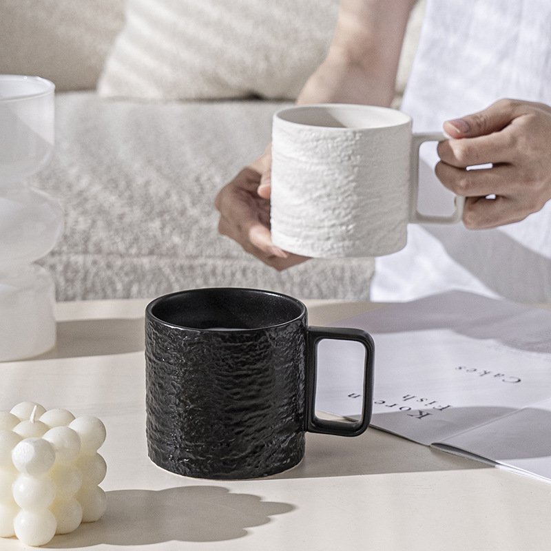 Nordic style simple stone relief mug large capacity matte glazed ceramic cup