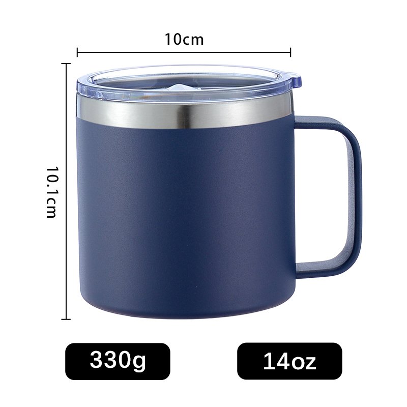 Custom logo 14 oz stainless steel insulated vacuum thermo mug coffee camping travel coffee mug tumbler with handle and lid