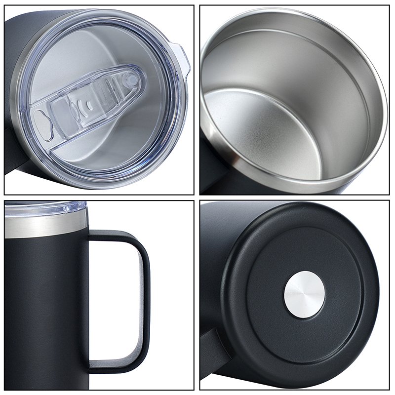 Custom logo 14 oz stainless steel insulated vacuum thermo mug coffee camping travel coffee mug tumbler with handle and lid