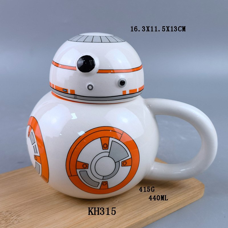 wholesale cartoon kid star 3D wars robot ceramic cup BB-8 droid mug ceramic coffee mug with lid
