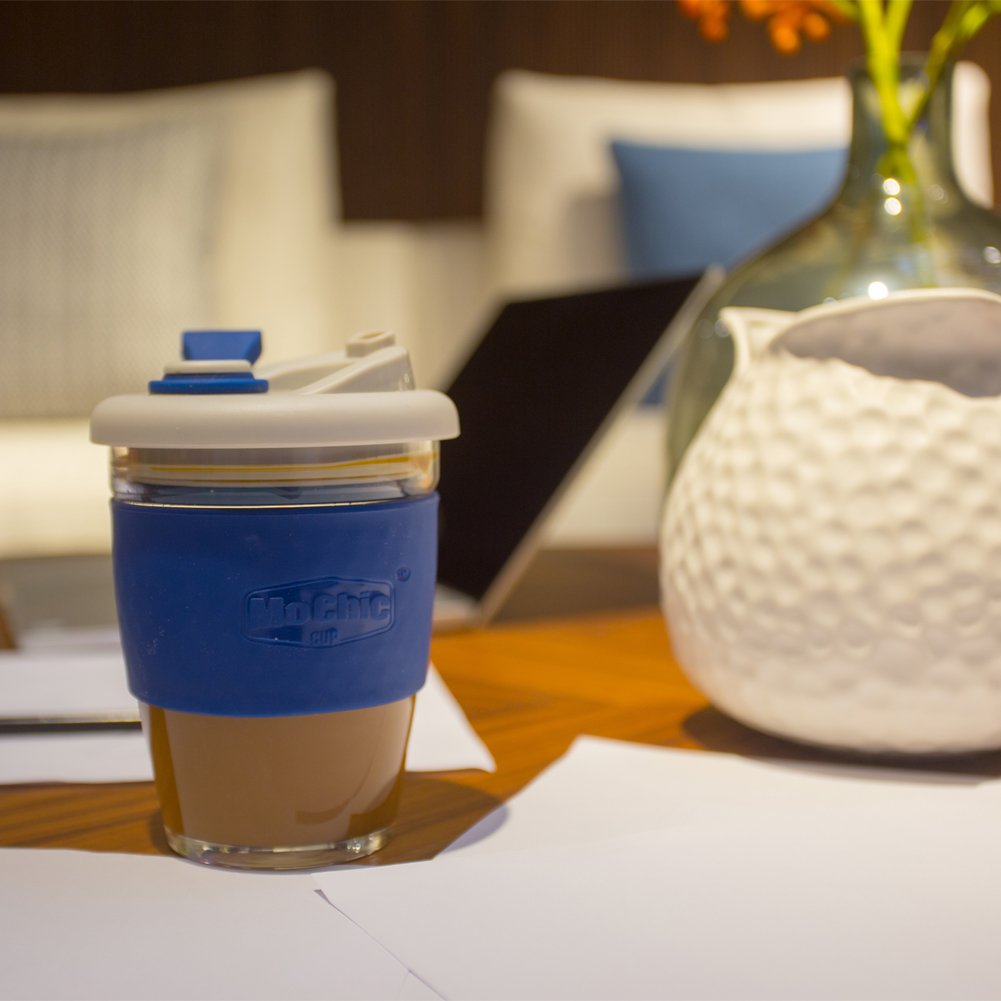 Custom 340ml Print Logo Mug Eco Friendly Travel Keep Glass Reusable Coffee Cup With Silicone Lid