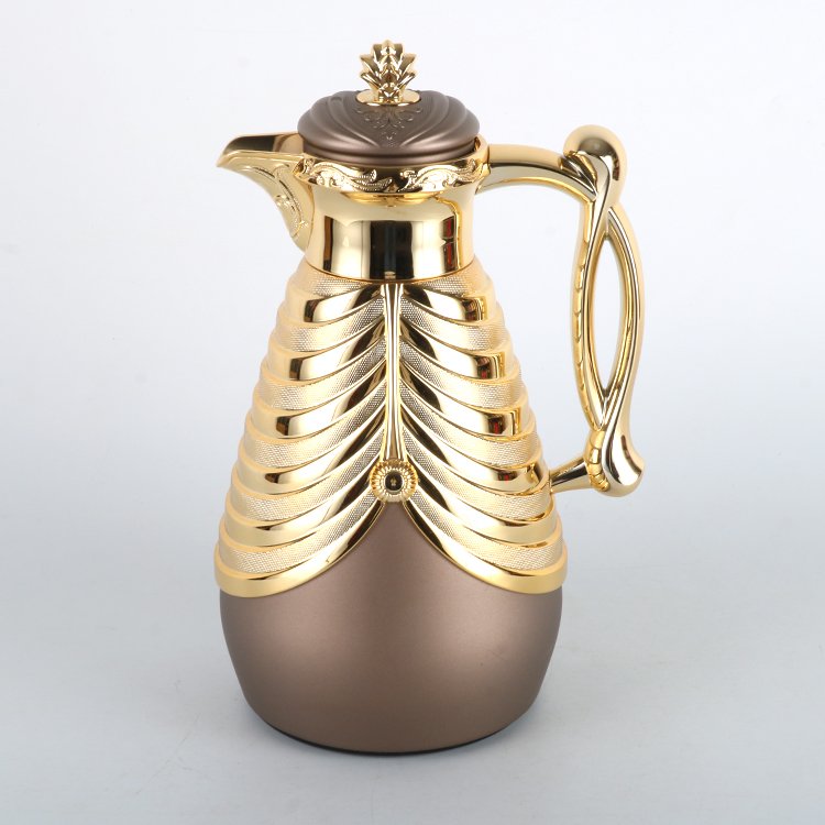 New Coming Y2024 Arabic Curtain Decoration 700ml brown Metal Body Glass Inner Vacuum Flask Insulated Dallah pot