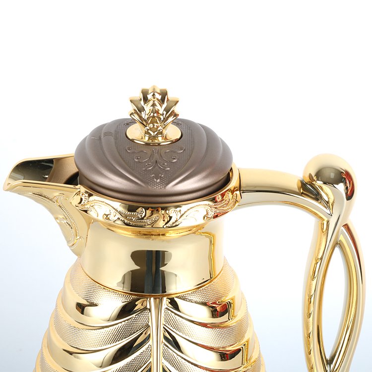 New Coming Y2024 Arabic Curtain Decoration 700ml brown Metal Body Glass Inner Vacuum Flask Insulated Dallah pot