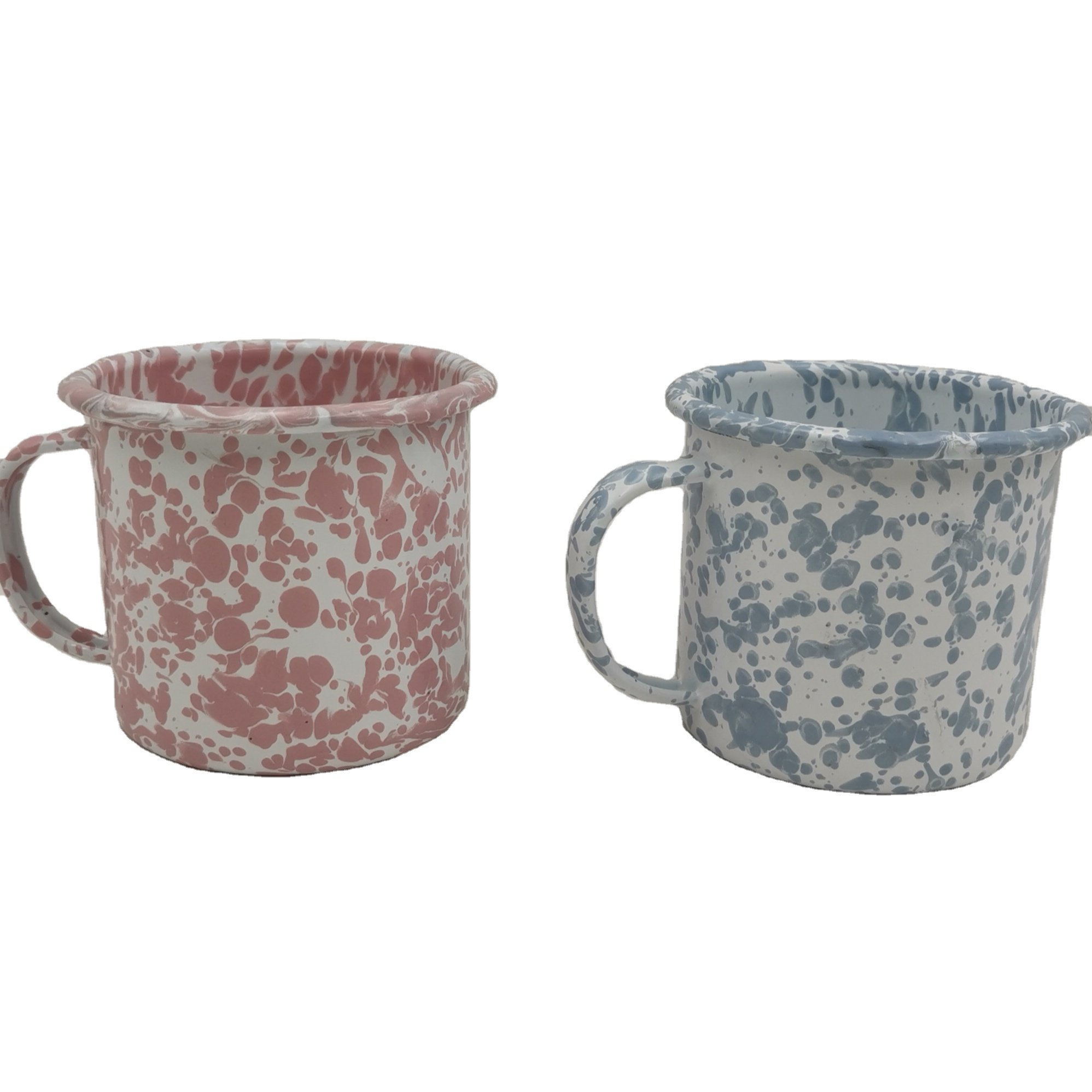 350ml Eco-Friendly Custom Enamel Mug Iron Camping Mug Splatter Finishing Egg-Shaped Drinkware 250ml Capacity Wholesale Gifts