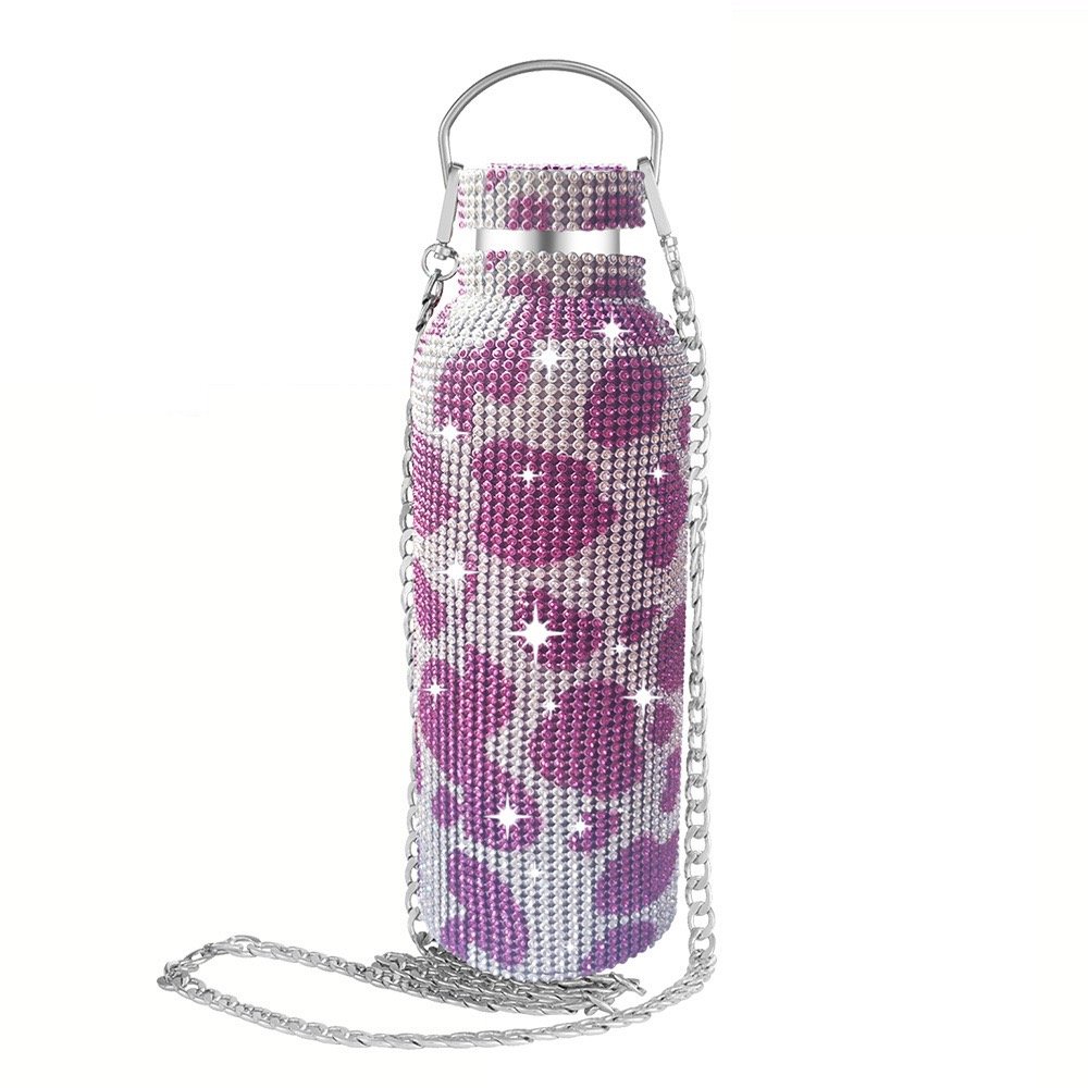 Hot Sale 500ml Luxury Designer Vacuum Flask Shiny Gold Diamond Rhinestone Diamond Cup Crystal Water Bottle