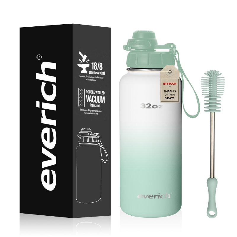 Ready to ship 18oz 32oz 48oz 64oz everich double wall vacuum flask insulated stainless steel water bottle with custom logo