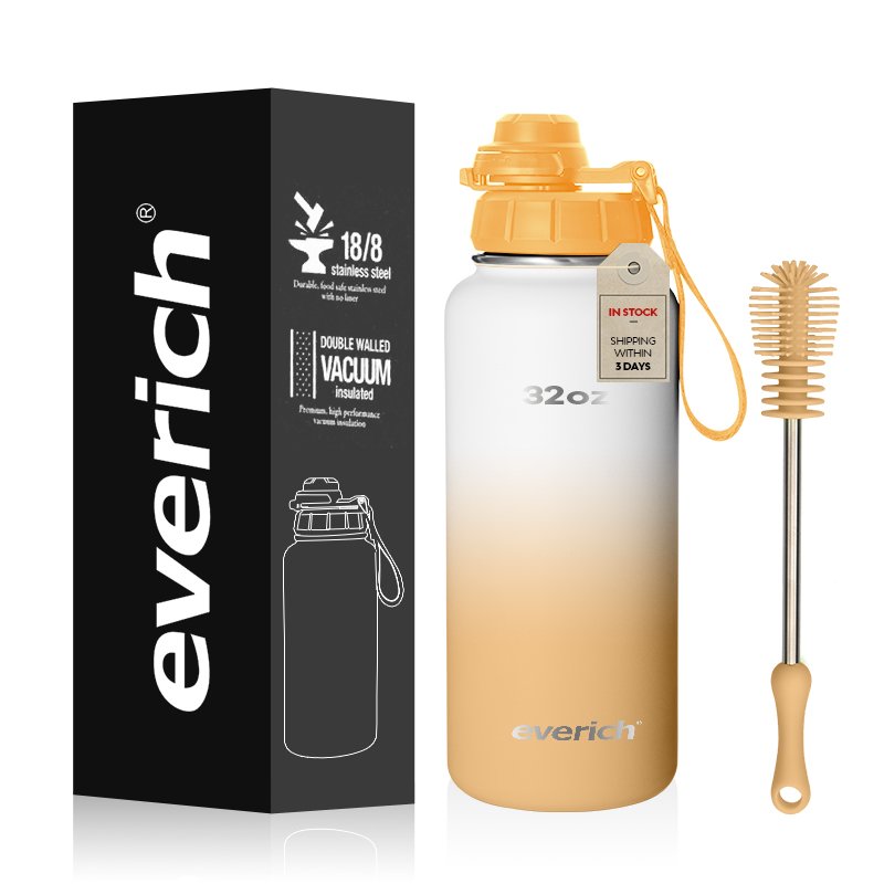 Ready to ship 18oz 32oz 48oz 64oz everich double wall vacuum flask insulated stainless steel water bottle with custom logo