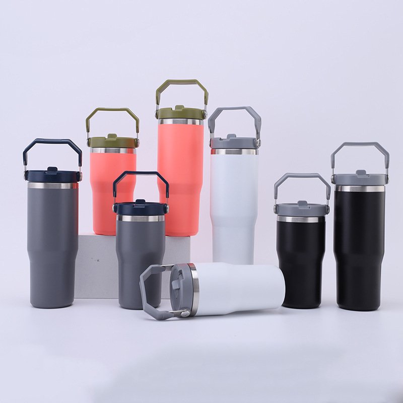 Spill Proof Sweat Proof Double Wall Vacuum Tumbler Reusable Mug Insulated Stainless Steel Travel Mug with Handle Lid