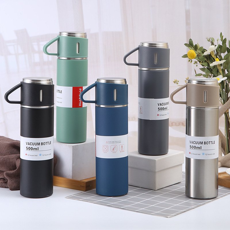 2024 Best Christmas Gift Stainless Steel Water Bottle Gift Set with 2 Cup 3pcs Outdoor Travel Coffee Tea thermos Vacuum flask
