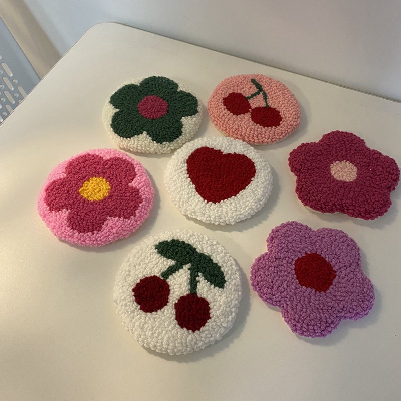 Y2K Wholesale Flower Heart Other Pattern Punch Needle Rug Mug Coasters for Home Decor Kitchen