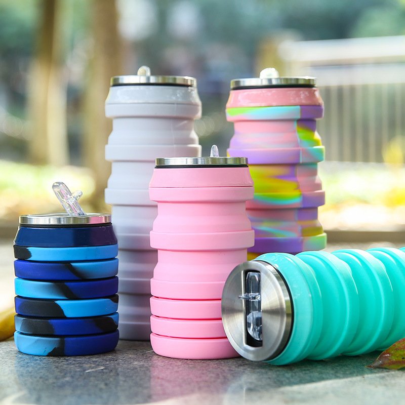 Newest 480ml Foldable Water Jug Silicone Sports Drink Water Bottle Custom Logo Designed Collapsible Water Bottle For Travel