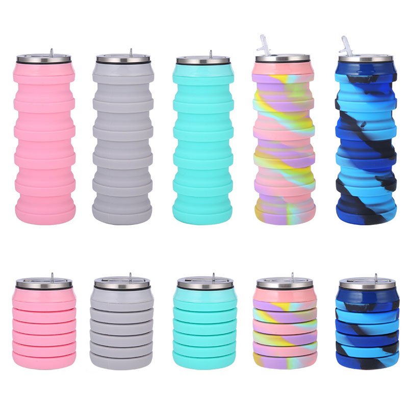 Newest 480ml Foldable Water Jug Silicone Sports Drink Water Bottle Custom Logo Designed Collapsible Water Bottle For Travel