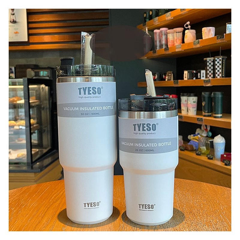 Tyeso 890ml Powder Coated Vacuum Insulated Water Bottles with Duo Lids, Leak Proof & Lightweight for Sports Travel