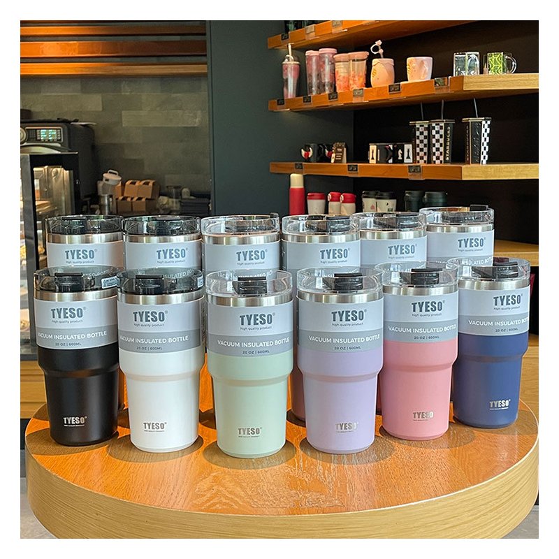 Tyeso 890ml Powder Coated Vacuum Insulated Water Bottles with Duo Lids, Leak Proof & Lightweight for Sports Travel