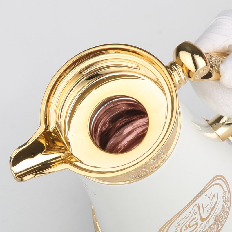 AMAZING TURKISH STYLE METAL BODY GOLDEN COATED 1 L GLASS LINER VACUUM INSULATED FLASK DALLAH
